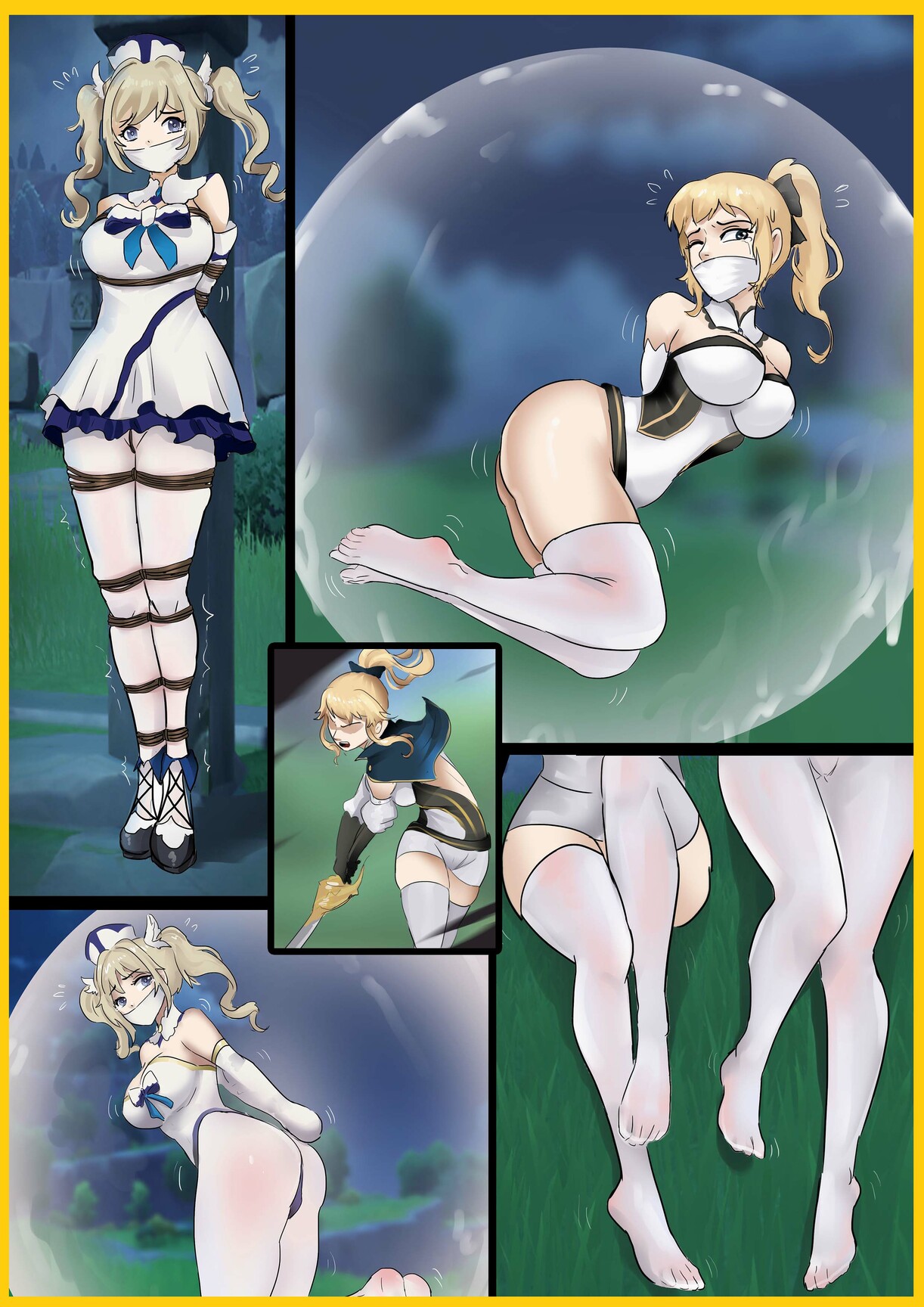 图片[1]-[King]《原神缚——芭芭拉与琴》白丝姐妹花 2人被换上情趣服装 白丝美腿天堂 黏液全包拘束 - 5元站-5元站