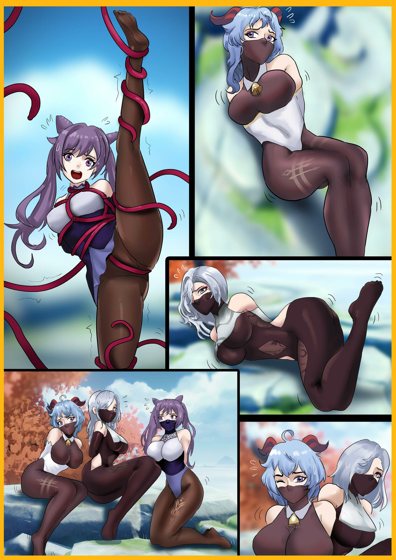 图片[1]-[King]《原神缚——甘雨和申鹤与刻晴 下》黑丝连体衣姐妹被黑丝全包 刻晴过来救援但也深陷其中 - 5元站-5元站