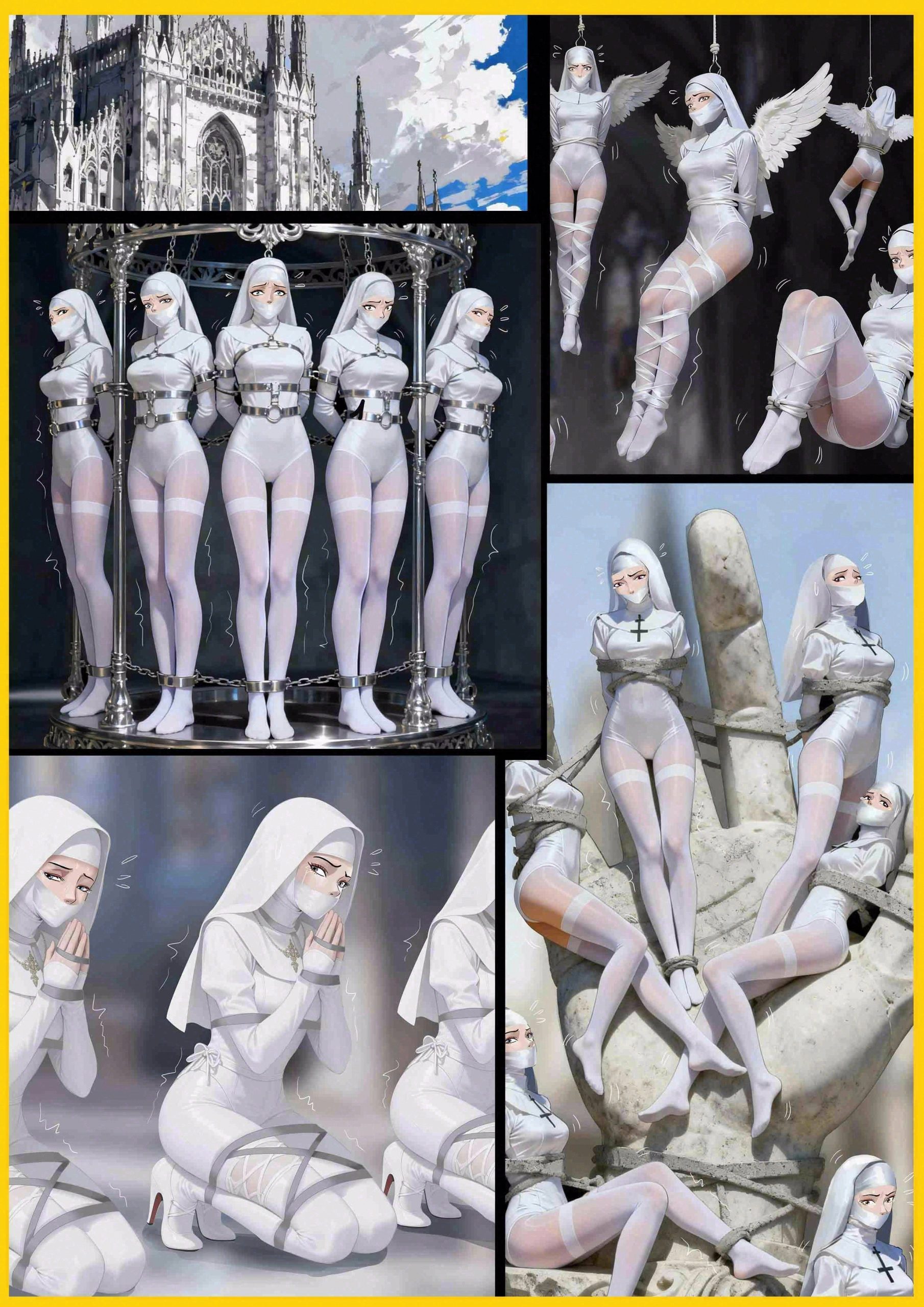 图片[1]-[King]《强大魔王中陷阱—番外篇 诡缚城市03 》寂静修女 纯白拘束 捆绑成雕塑 超多人群捆绑 - 5元站-5元站