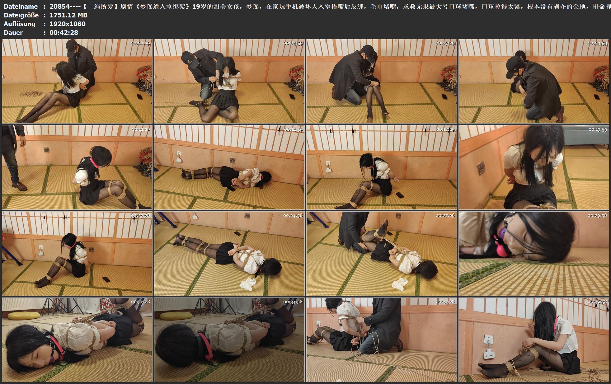 图片[4]-【一绳所爱】剧情《梦瑶遭入室绑架》19岁的甜美女孩，梦瑶，在家玩手机被坏人入室捂嘴后反绑，毛巾堵嘴，求救无果被大号口球堵嘴，口球拉得太紧，根本没有剥夺的余地，拼命挣扎求救... - 视频-5元站-视频-5元站