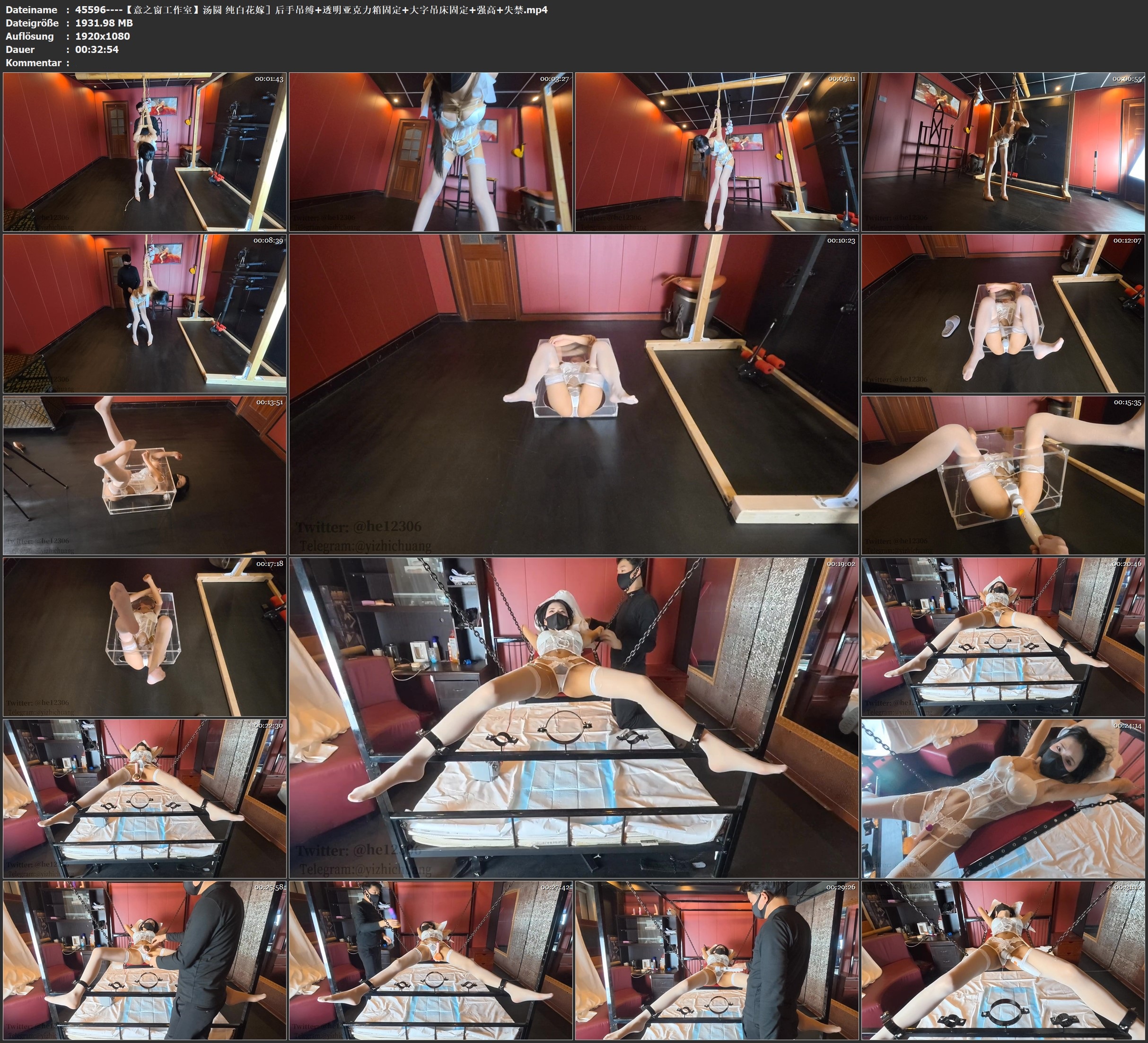 图片[4]-【意之窗工作室】汤圆 纯白花嫁］后手吊缚+透明亚克力箱固定+大字吊床固定+强高+失禁 - 视频-5元站-视频-5元站