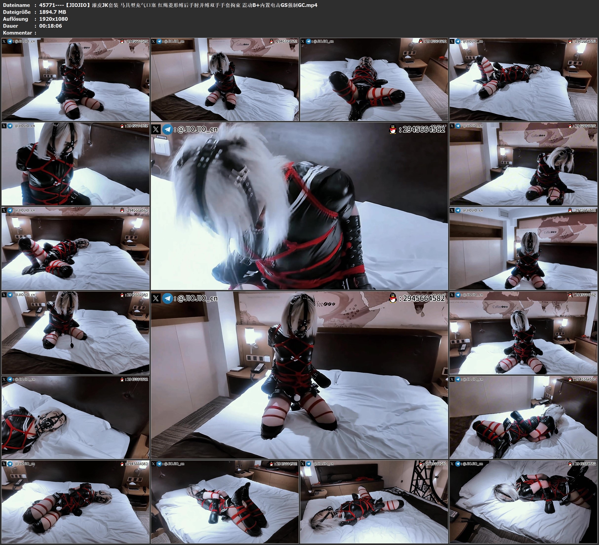 图片[4]-【JIOJIO】漆皮JK套装 马具型充气口塞 红绳菱形缚后手肘并缚双手手套拘束 震动B+内置电击GS强制GC - 视频-5元站-视频-5元站