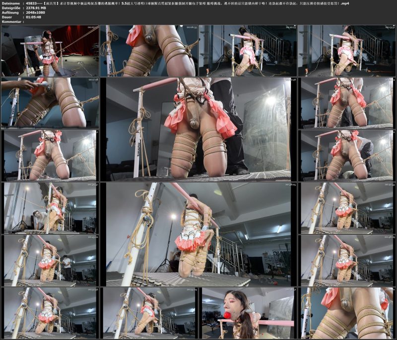 【面具男】求计算视频中极品绳奴苏珊的逃脱概率！5.5超大号透明口球极限直臂超紧折腿强制开腿包手紧缚 脱缚挑战。逃不掉的话只能锁内榨干咯！连勃起都不许勃起，只能压抑着快感接受..-视频-5元站