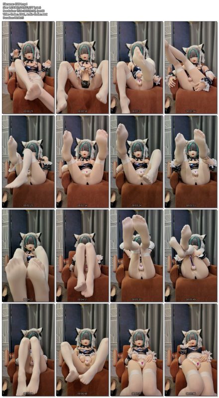 【zentai】可爱白丝长筒袜小猫娘，前面带着震冻阳锁，后面塞着前列腺按摩器-视频-5元站