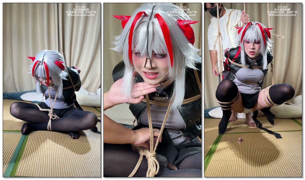 图片[1]-【夜之城工作室】粥批男娘coser主播来绳屋体验，鼻钩棒棒桃缚tk轮番折磨，出了好多水，最后被捆着开了直播间，吊起来转圈圈，还被品尝了玉足 - 视频-5元站-视频-5元站