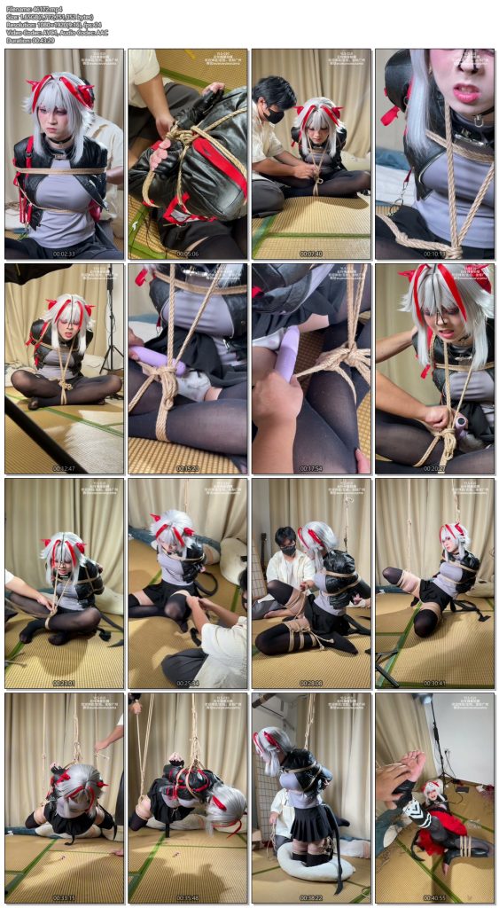 图片[2]-【夜之城工作室】粥批男娘coser主播来绳屋体验，鼻钩棒棒桃缚tk轮番折磨，出了好多水，最后被捆着开了直播间，吊起来转圈圈，还被品尝了玉足-视频-5元站