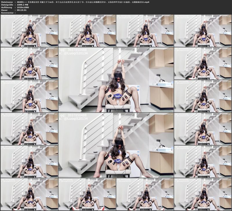 【洛栖原创】双腿打开呈m形，双手高高吊起想挣扎却无济于事，任由前后两颗跳蛋肆虐，无助的呻吟变成口水滴落，高潮渐渐袭来-视频-5元站