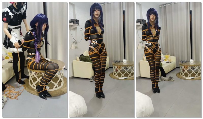 【此间鸽者】紧身皮衣COS雷电将军紧缚户外露出脱缚逃跑挑战-视频-5元站