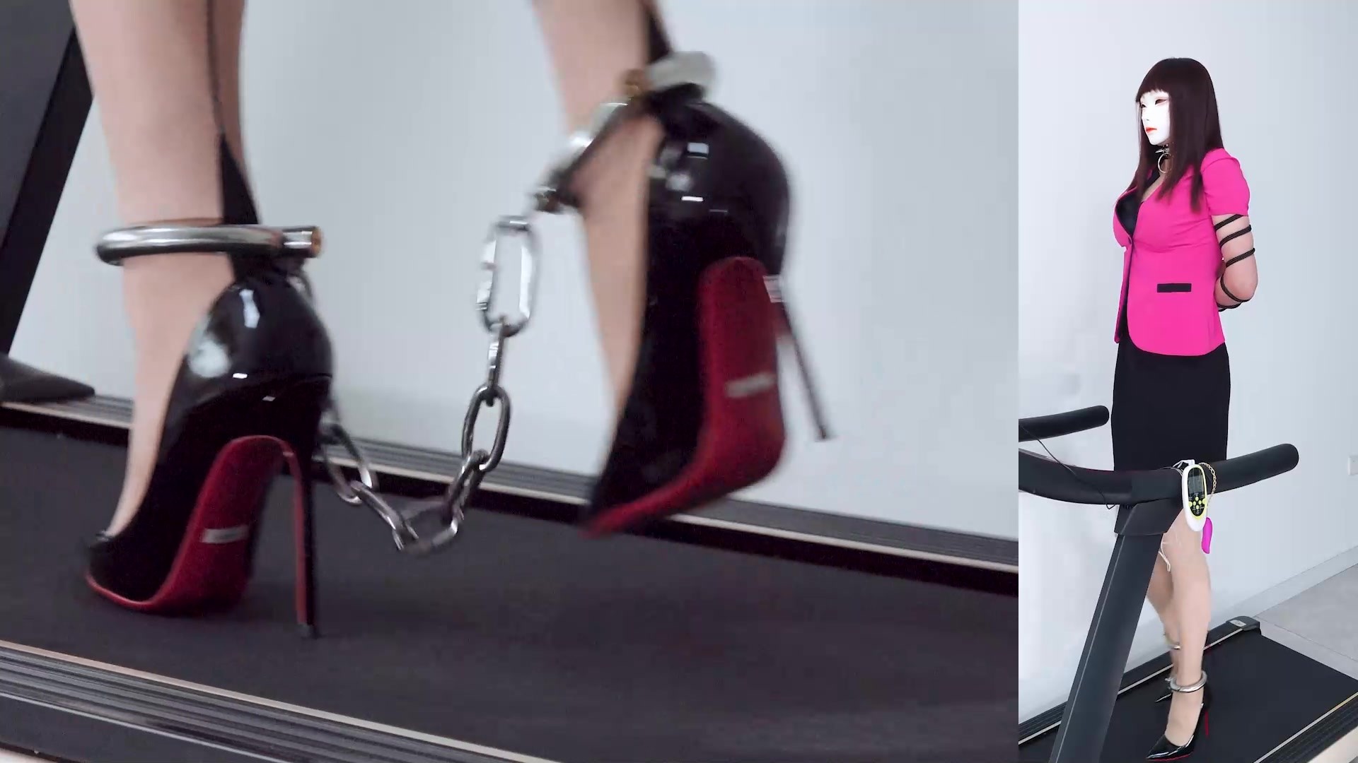 图片[1]-【高跟遇到跑步机】吊带肉丝 脚枷强高 绳索铐镣禁锢的短裙职业装肉丝13CM高跟+金属GS、TD、YJ脚枷 - 视频-5元站-视频-5元站