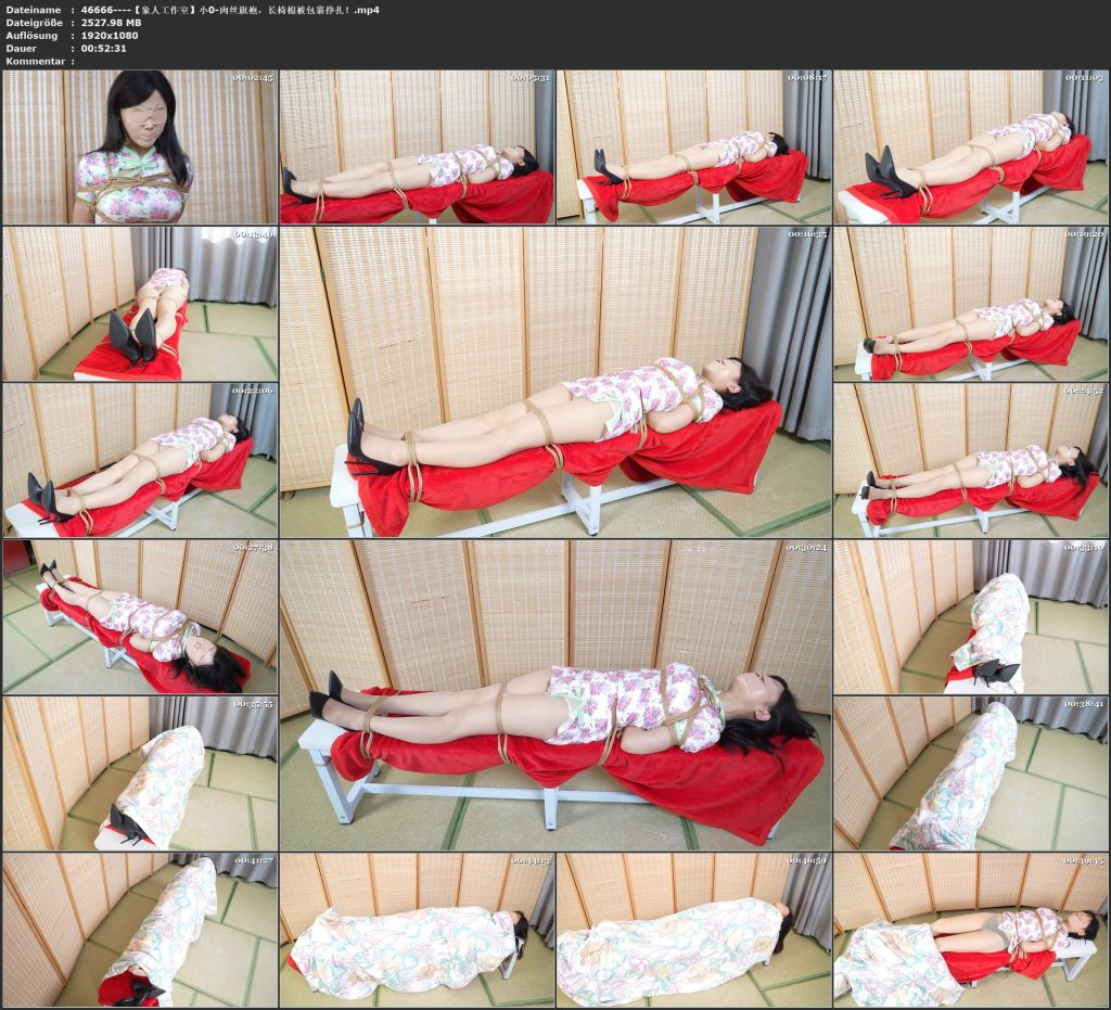 图片[2]-【象人工作室】小0-肉丝旗袍，长椅棉被包裹挣扎！-视频-5元站