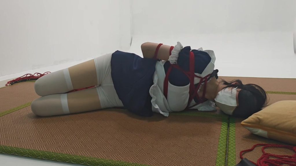 【楚鸽BGM】女仆妹妹的驷马蒙眼放置。哼哼唧唧的还滚来滚去。踩住把驷马绳吊起来，关灯过夜好好反省吧-视频-5元站