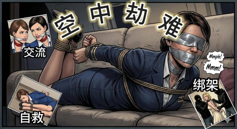 空中劫难（一）两个空姐被歹徒绑架当做人质，空姐自救逃脱，被歹徒发现重新绑着揉胸调教，后继续绑架大小姐-5元站
