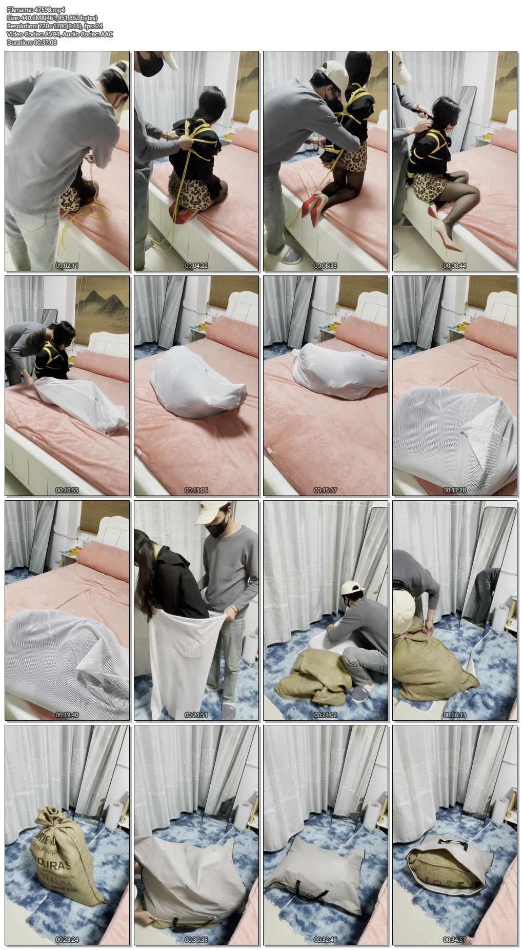 图片[1]-【金垚创作】豹纹黑丝，红底高跟，三重各种袋子，麻袋行李袋放置 - 视频-5元站-视频-5元站