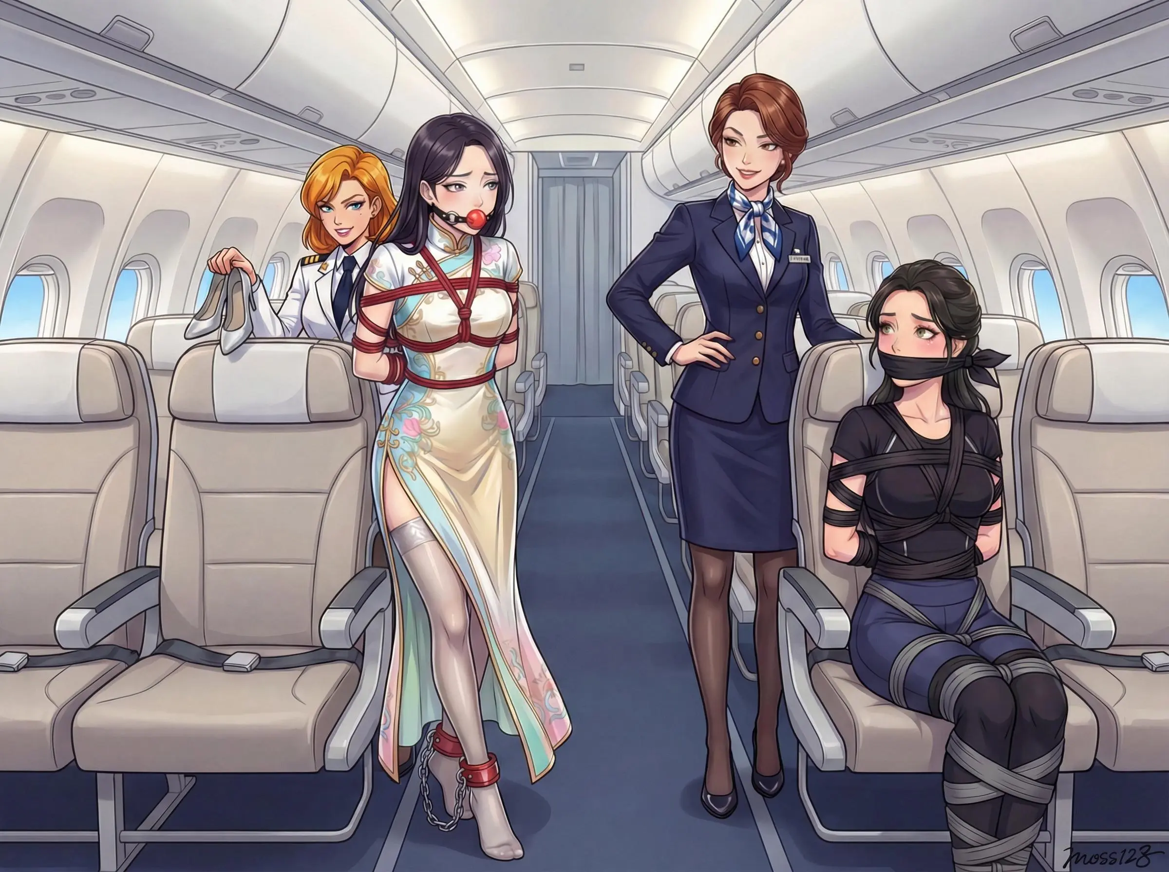 图片[2]-[moss128] 高空人贩-私人航班上久别重逢的大学室友们，没料到她们早已成为冒牌空乘的猎物。无处可逃的航班 - 5元站-5元站