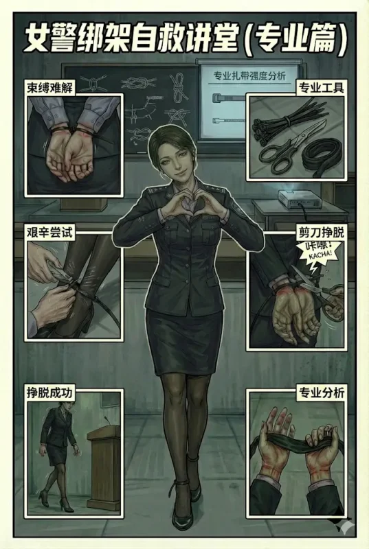  女警自救讲堂专业篇（2）女警讲述被中级绑匪扎带束缚如何挣脱（内含堵嘴的详细流程和场景演示，介绍）-5元站