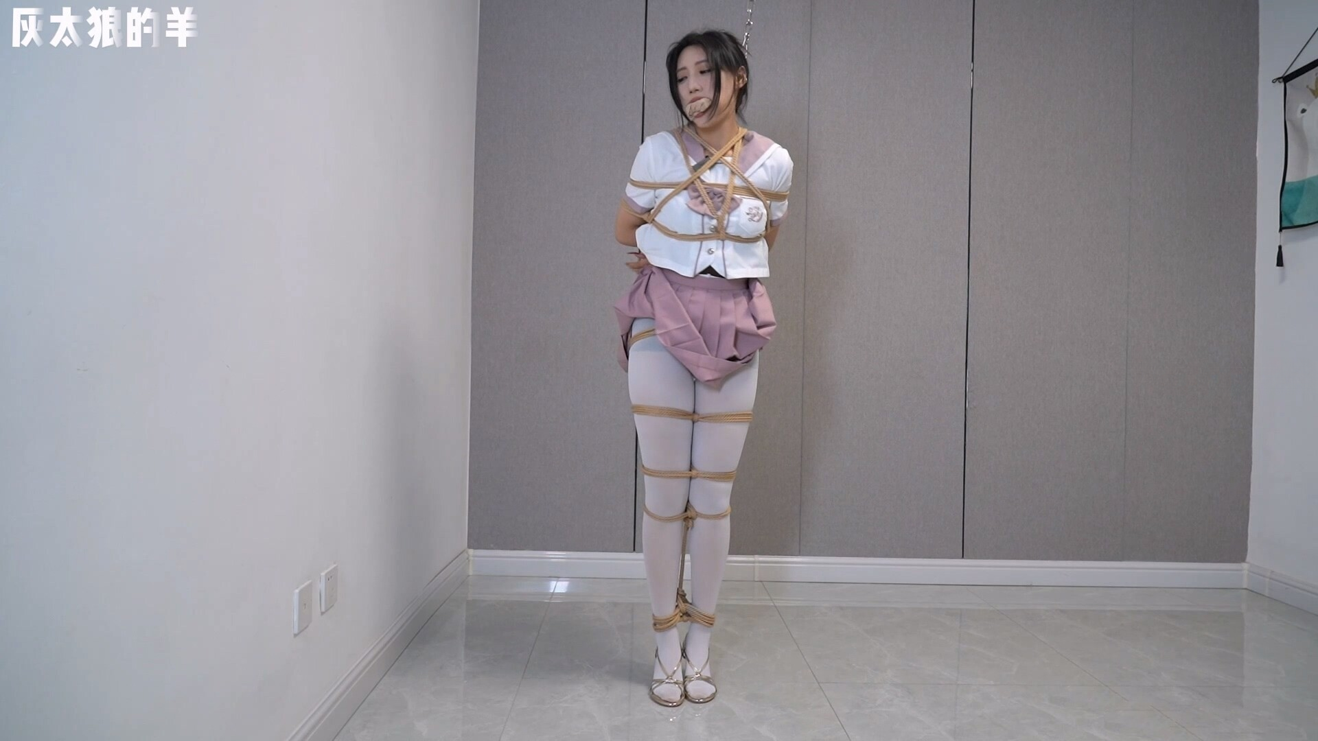 图片[1]-【灰太狼的羊】原味丝袜堵嘴，捆绑粉衣女仆，挣扎逃脱反被吊起双脚惩罚，叫喊声不断 - 视频-5元站-视频-5元站