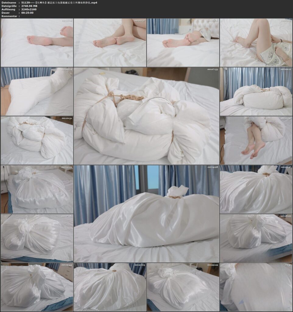 图片[2]-【红鲤鱼】裸足床上包裹棉被后套上丝绸布料挣扎-视频-5元站