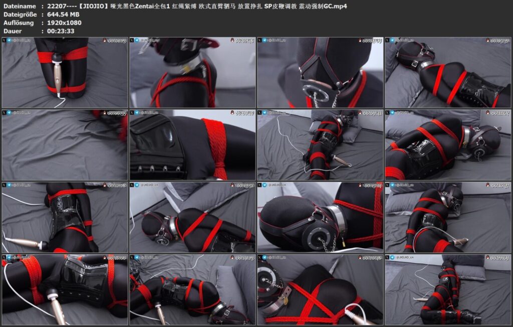 图片[2]-【JIOJIO】哑光黑色Zentai全包1 红绳紧缚 欧式直臂驷马 放置挣扎 SP皮鞭调教 震动强制GC-视频-5元站