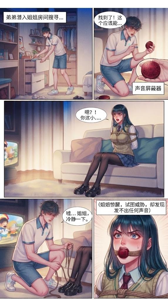 图片[4]-可爱弟弟被坏蛋姐姐捆绑调教失禁，反被弟弟反绑挠脚心失禁（驷马，挠脚心，口水收集器）-5元站