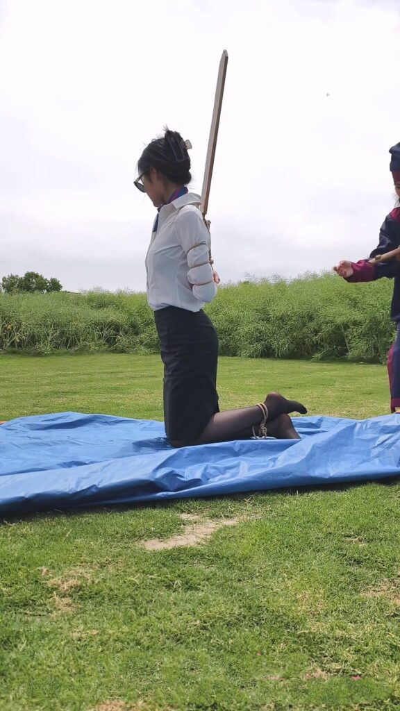 【束心工作室】月月白领装五花捆绑，黑丝高跟鞋，坐车外出，户外挠脚心，一步绳，押解枪决斩首，无厘头简介剧情-视频-5元站