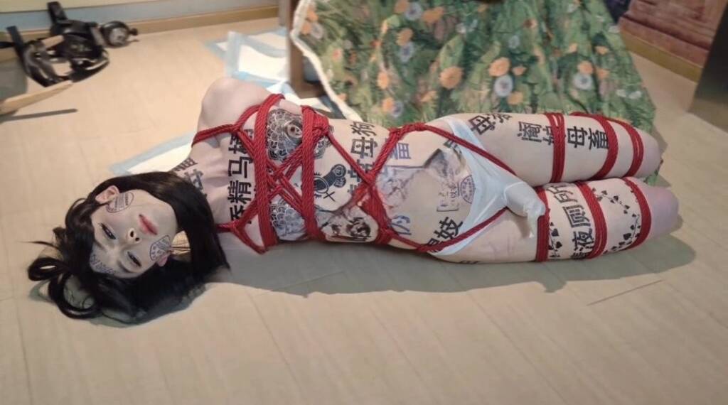 【拾星】星语全果纹身贴自慰，5.5cm超大口球单腿吊榨精＋乳夹，被机器责失禁，驷马放置-视频-5元站