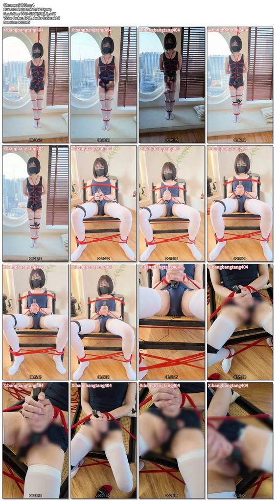 图片[2]-【糖糖工作室】【死库水白丝】龟甲缚吊起来被震动棒强制高潮到喷水，再绑椅子上自己拿棒子狂震鸡巴榨到射精，屁眼里小炮机狂插-视频-5元站
