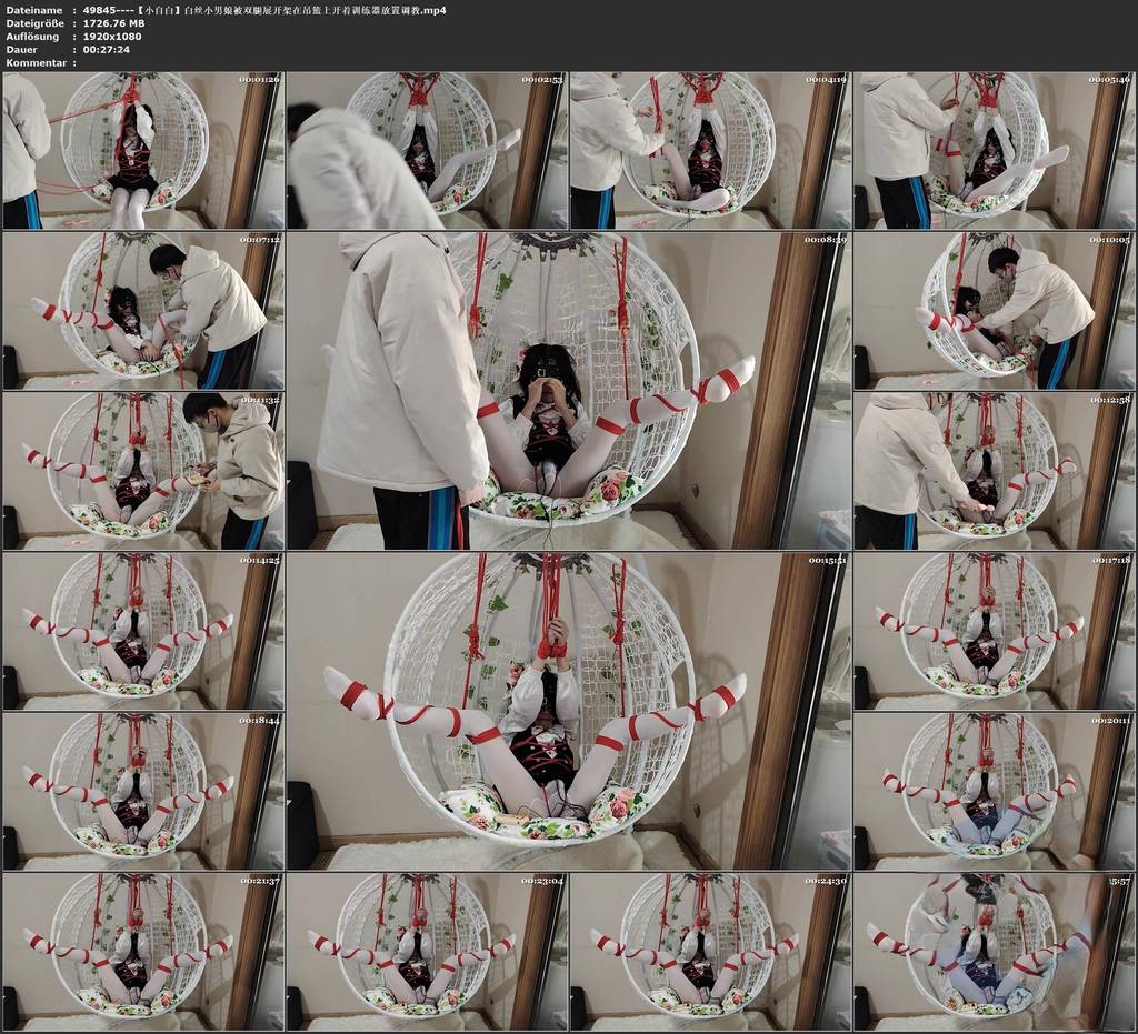 图片[2]-【小自白】白丝小男娘被双腿展开架在吊篮上开着训练器放置调教-视频-5元站