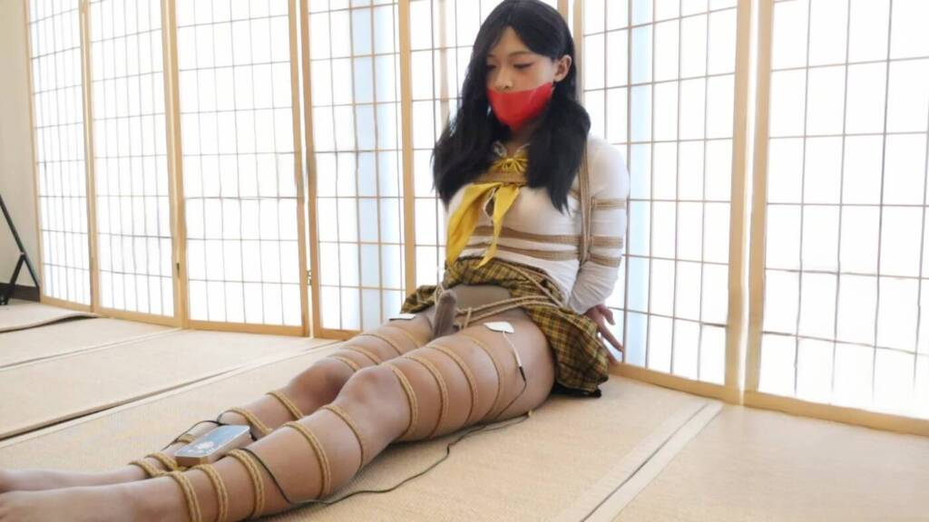 【冷月绳艺】伪娘图图高强度榨汁体验，郊狼电极片开到最大，全身禁锢 嘴巴用五层胶带封死 一边电击一边榨汁 先用AV棒后用手法龟责 折磨的图图欲仙欲死 连续射了三次冷月女王才放过图图-视频-5元站