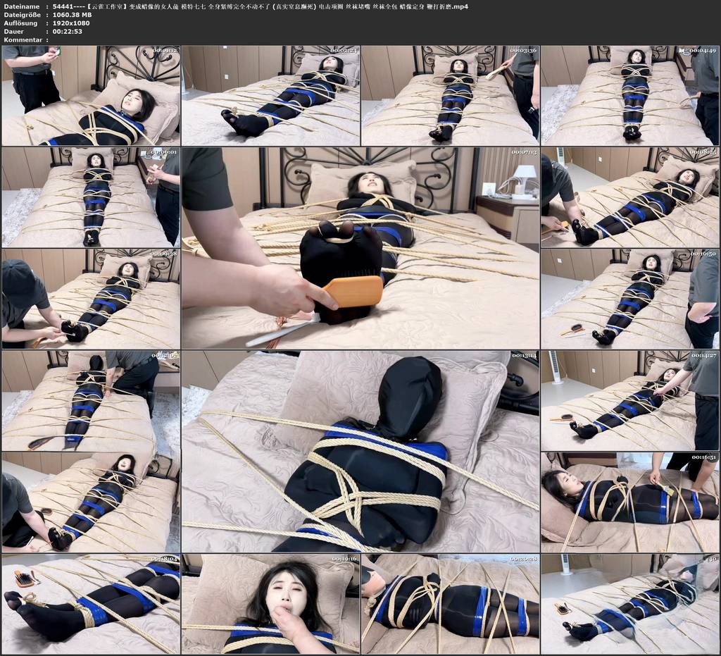 图片[2]-【云雀工作室】变成蜡像的女人彘 模特七七 全身紧缚完全不动不了 (真实窒息濒死) 电击项圈 丝袜堵嘴 丝袜全包 蜡像定身 鞭打折磨-视频-5元站