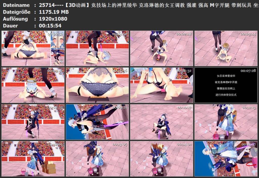 图片[3]-【3D动画】竞技场上的神里绫华 克洛琳德的女王调教 强灌 强高 M字开腿 带刺玩具 坐剑柄-视频-5元站
