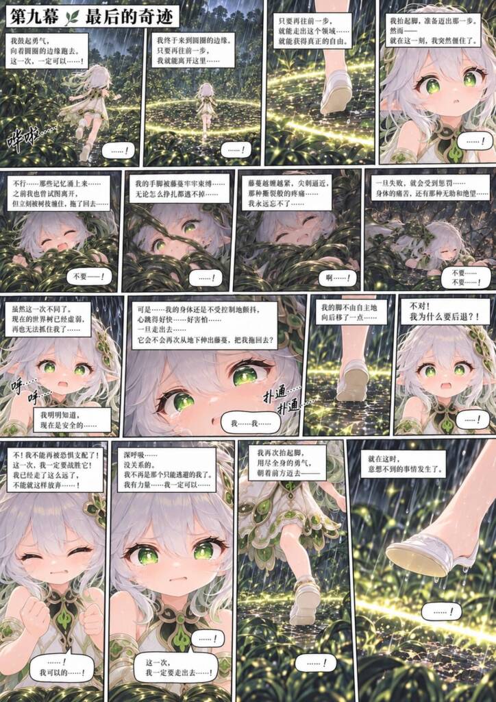 图片[3]-[Fend] 纳西妲 - 纳西妲在雨林中误触神秘植物，被吞噬力量并囚禁。经历无数次逃跑失败与惩罚后，她逐渐对逃跑产生本能的恐惧。 - 5元站-5元站