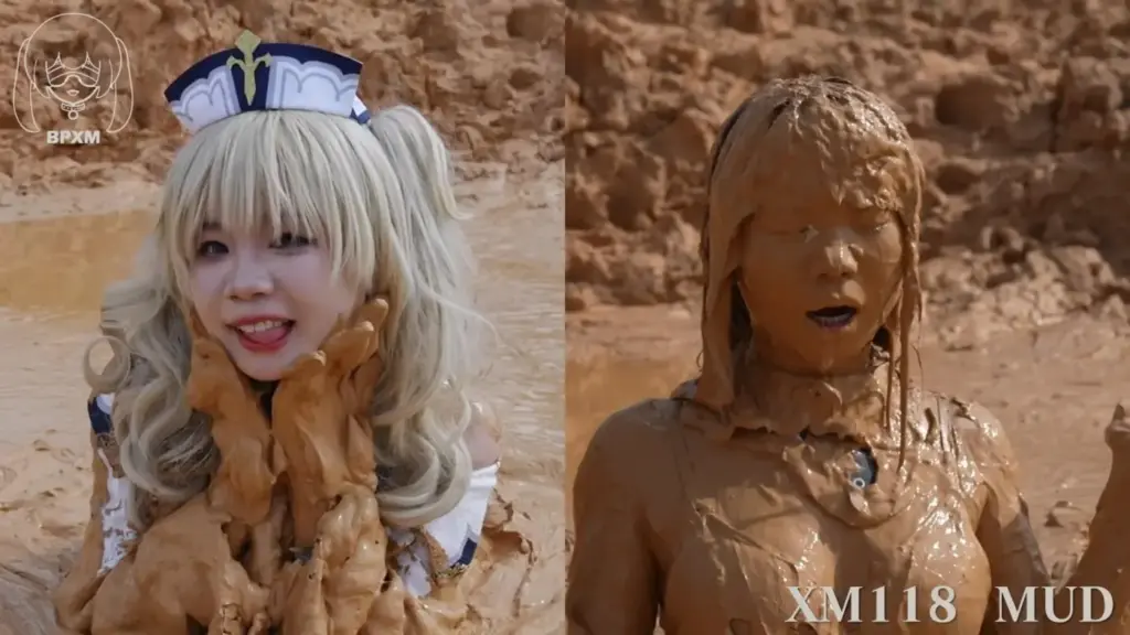 图片[2]-【小萌同学】cosplay芭芭拉玩泥，猎奇重口，半干的泥潭进去瞬间被埋没陷入，很难起身，像被拘束在里面-视频-5元站