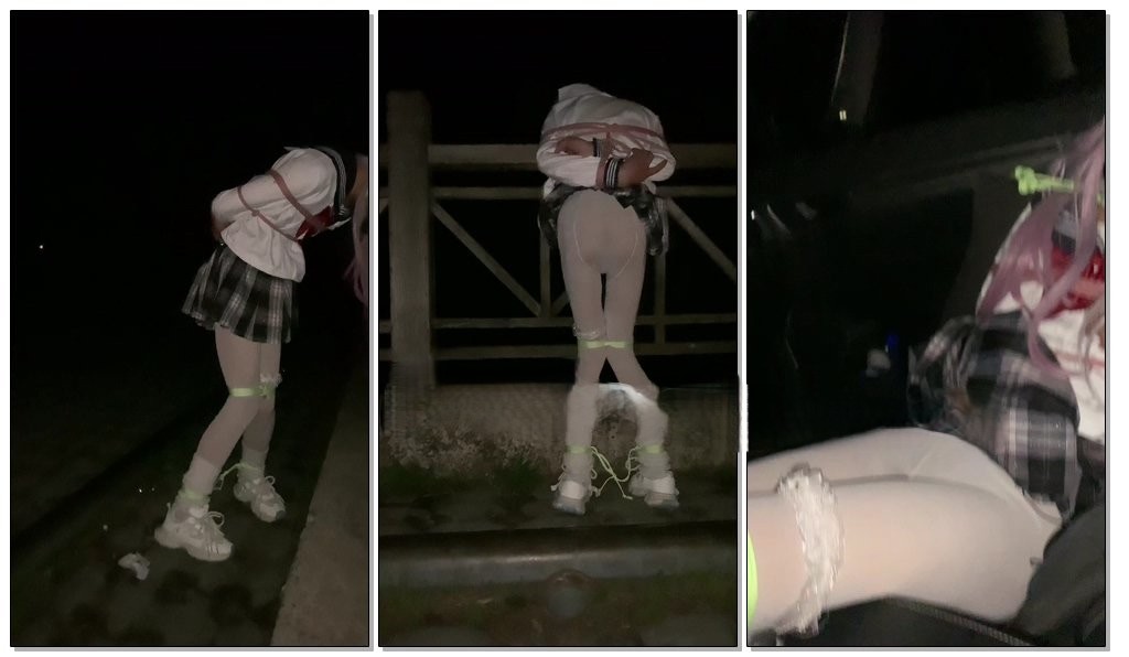 【kilo】jk小伪娘夜晚露出捆绑，带着玩具被绑在外面动不了，回车上后又被使劲榨精-视频-5元站